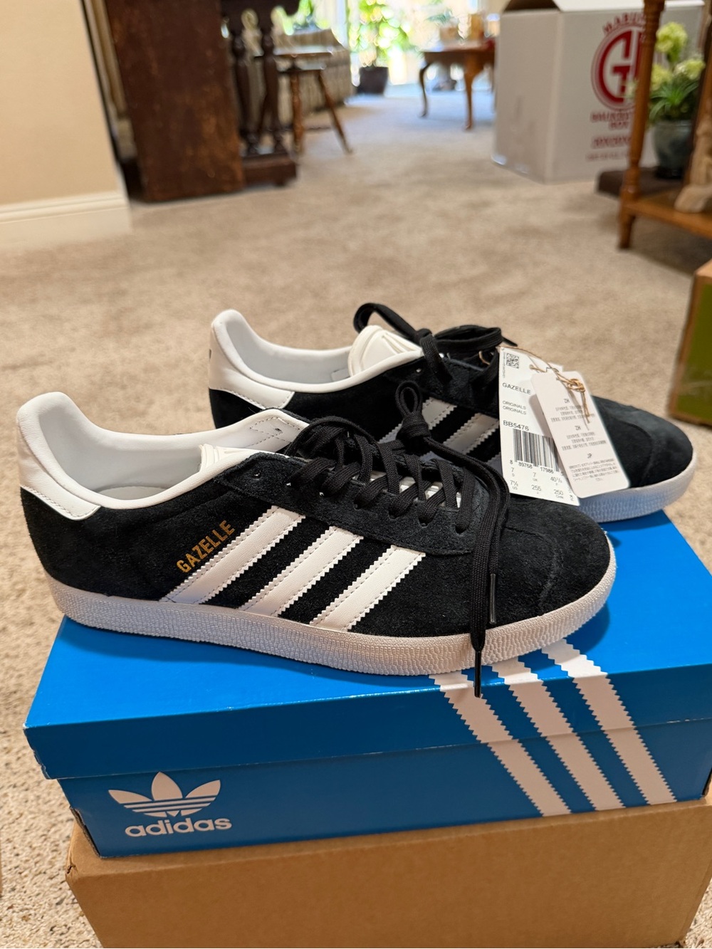 adidas Black & White Gazelle Suede Sneakers - Picture 2 of 6
